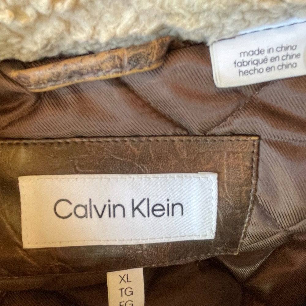 Calvin Klein Tan Shearling Bomber Jacket - Picture 4 of 8